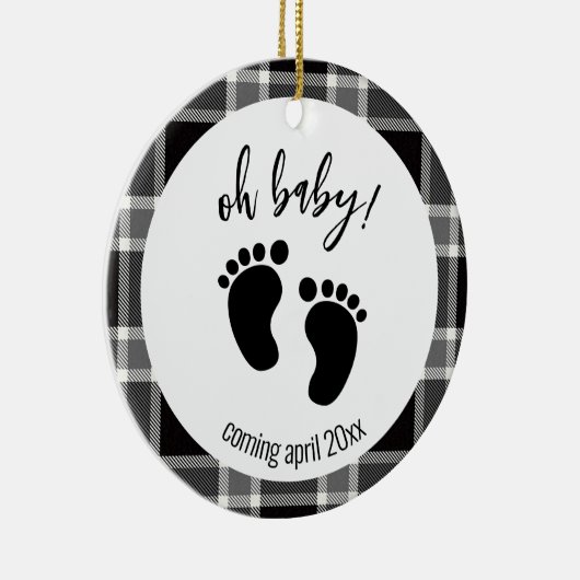 妊娠告知ブラックタータンチェッククリスマス セラミックオーナメント (右)