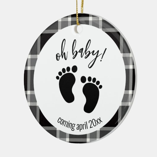 妊娠告知ブラックタータンチェッククリスマス セラミックオーナメント (左)