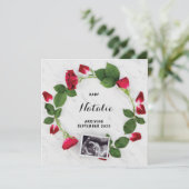 妊娠告知レッドローズフローラリースカード 案内状 (スタンド正面)