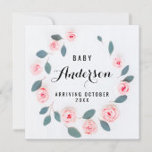 妊娠告知-ピンク·グリーンリー·リース サンキューカード (正面)