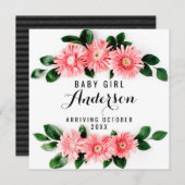 妊娠告知-ピンク·ゲルベラ·デイジー サンキューカード (正面/裏面)