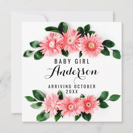 妊娠告知-ピンク·ゲルベラ·デイジー サンキューカード (正面)