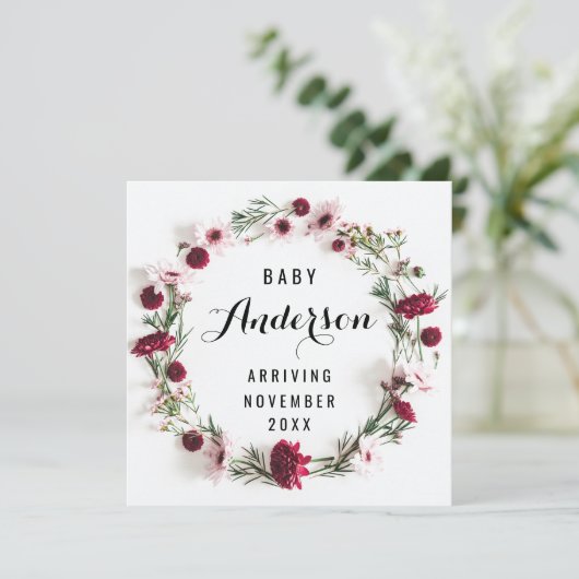 妊娠告知 – ブルゴーニュフローラリース サンキューカード (スタンド正面)