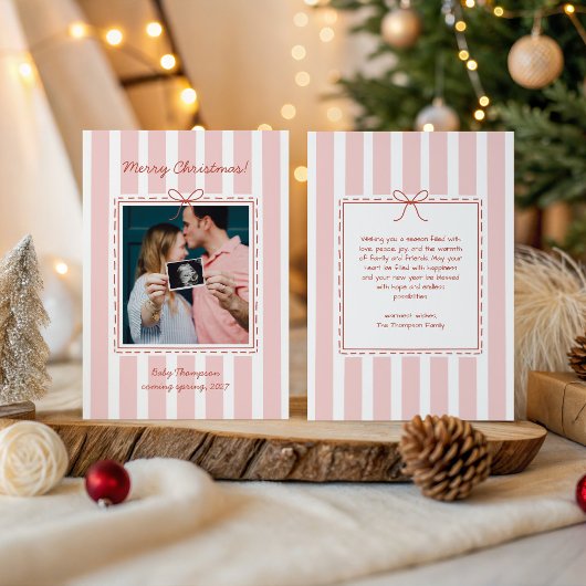 妊娠報告 クリスマス 写真 リボン ストライプ