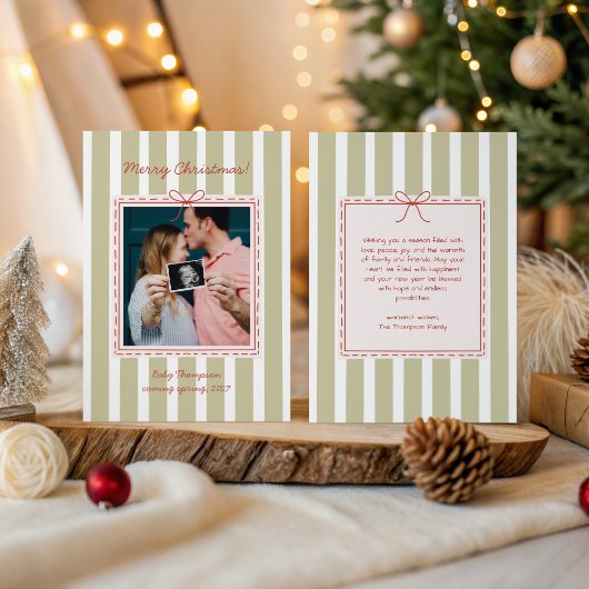妊娠報告 クリスマス 写真 リボン ストライプ