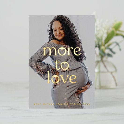 妊娠妊婦の写真金箔の発表 箔招待状 (立ち正面)