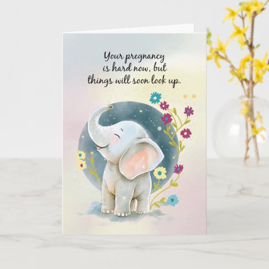妊娠支援と勇気付けられるかわいい象 カード (黄色い花)
