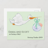 妊娠新生児到着コウノトリ ポストカード (正面/裏面)