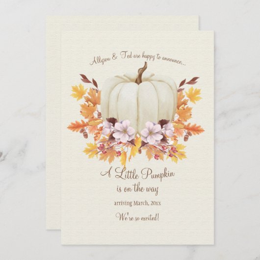妊娠発表の途中の小さなかぼちゃ 案内状 (正面/裏面)