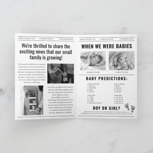 妊娠発表を期待する新聞ベビー 招待状 (内部)