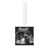 妊娠発表ホリデー超音波写真 キューブオーナメント (正面)