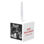 妊娠発表ホリデー超音波写真 キューブオーナメント (裏面アングル)