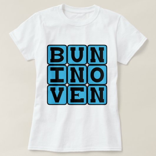 妊娠発表 オーブンにパン(ブルー) Tシャツ (デザイン正面)