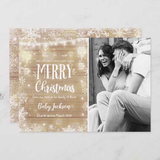 妊娠発表 クリスマス フォト カード ラスティック (正面/裏面)
