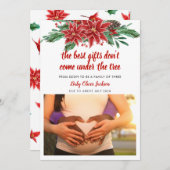 妊娠祝日発表|ポインセチア写真 招待状 (正面/裏面)