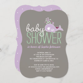 妊娠薄紫ホエールツインガールズベビーシャワー招待状 招待状
