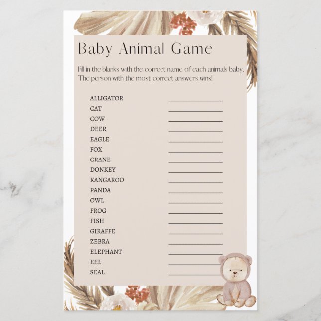 妊娠赤ちゃんシャワー赤ちゃん動物ゲーム (正面)