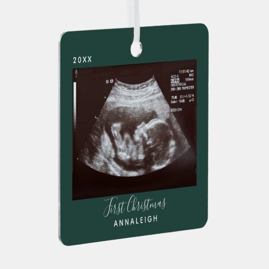 妊娠超音波写真初めてのクリスマス休日 メタルオーナメント (正面右)