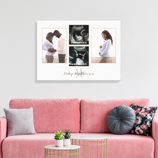 妊娠4写真コラージモノグラムイニシャル キャンバスプリント (インサイチュ (リビング))