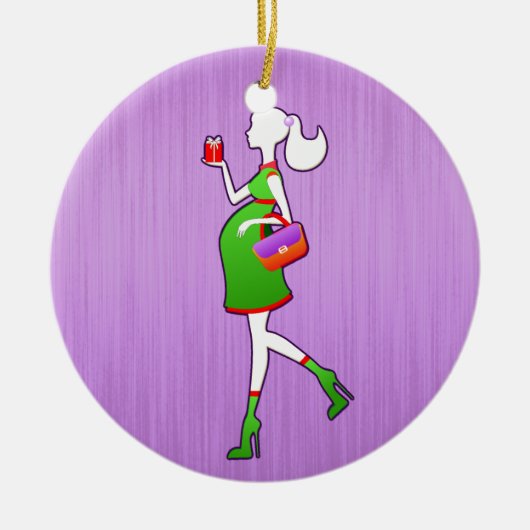 妊婦のでパーソナライズな日付がついているがあるかわいいお母さん セラミックオーナメント (正面)