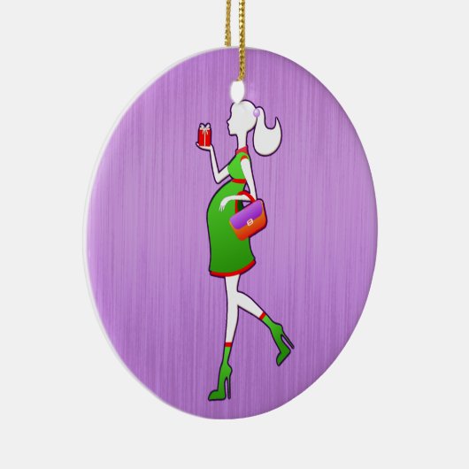 妊婦のでパーソナライズな日付がついているがあるかわいいお母さん セラミックオーナメント (右)