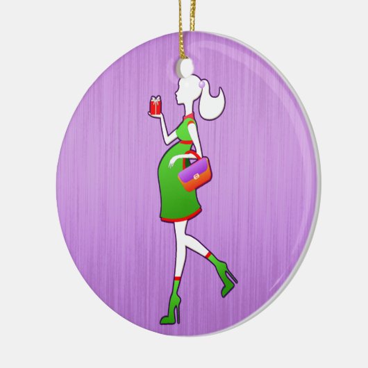 妊婦のでパーソナライズな日付がついているがあるかわいいお母さん セラミックオーナメント (左)