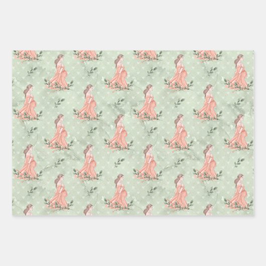 妊婦の赤ちゃん女の子ピンクの包装紙彼女 ラッピングペーパーシート (正面2)