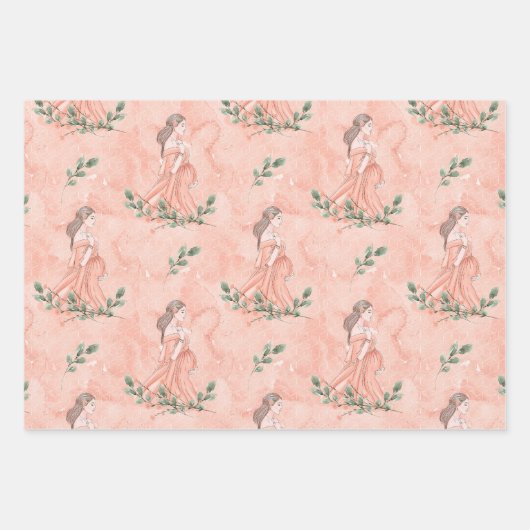 妊婦の赤ちゃん女の子ピンクの包装紙彼女 ラッピングペーパーシート (正面)