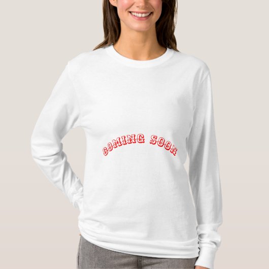 妊婦の長袖Tシャツ文字「来S Soon」 Tシャツ (正面)