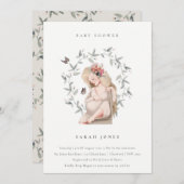 妊婦エレガント女葉赤ちゃんシャワー招待状 サンキューカード (正面/裏面)