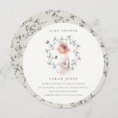 妊婦エレガント女葉赤ちゃんシャワー招待状 サンキューカード (正面/裏面)