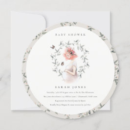 妊婦エレガント女葉赤ちゃんシャワー招待状 サンキューカード