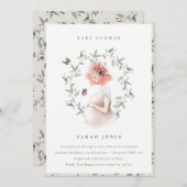 妊婦エレガント女葉赤ちゃんシャワー招待状 サンキューカード (正面/裏面)