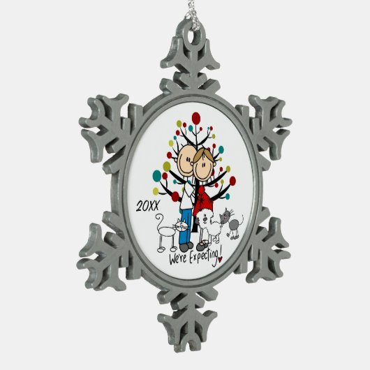 妊婦カップル2猫犬スノーフレークオーナメント スノーフレークピューターオーナメント (左)