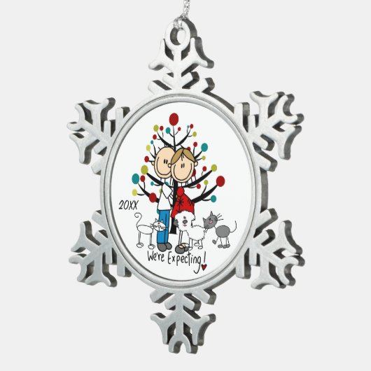 妊婦カップル2猫犬スノーフレークオーナメント スノーフレークピューターオーナメント (右)