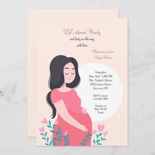 妊婦赤ちゃんシャワー招待状 招待状 (正面/裏面)