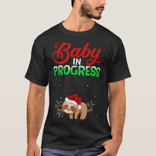妊婦 ナマケモノ 妊娠 発表 クリスマス Tシャツ (正面)