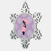 妊婦,妊娠,赤ちゃんシャワー,傘 スノーフレークピューターオーナメント (右)