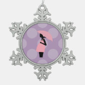 妊婦,妊娠,赤ちゃんシャワー,傘 スノーフレークピューターオーナメント (正面)