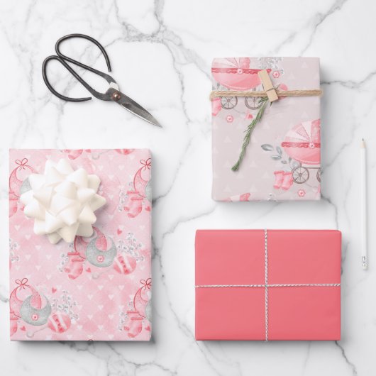 妊産婦の赤ちゃんピンク ラッピングペーパーシート (正面)