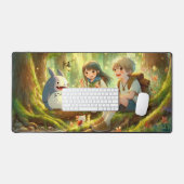 妖怪ブームの不思議の国のアニメの少女と少年 デスクマット (キーボード&マウス)