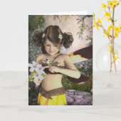 妖精およびトンボのバースデー・カード カード (黄色い花)