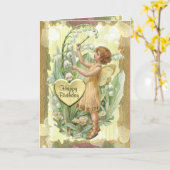 妖精およびユリの谷のバースデー・カード カード (黄色い花)
