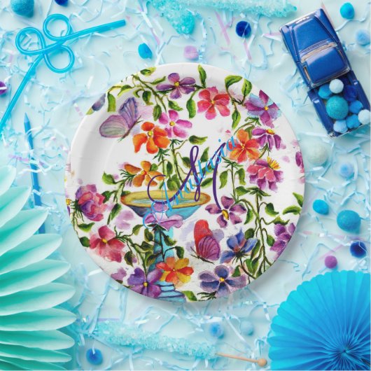 妖精お洒落様鳥風呂モノグラムパーティー ペーパープレート (パーティー)