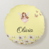 妖精かわいいガーデン魅惑パーソナライズされた名Roun ラウンドクッション (正面)