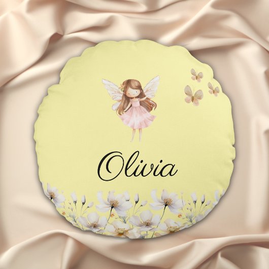 妖精かわいいガーデン魅惑パーソナライズされた名Roun ラウンドクッション