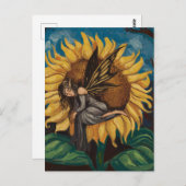 妖精がひまわりの花で絵を描眠る ポストカード (正面/裏面)