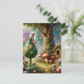 妖精がアーティチョークの魔法のイラストの上に座っている ポストカード (スタンド正面)