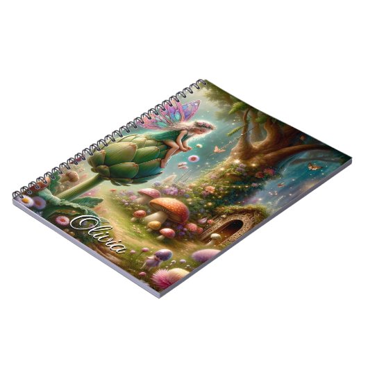 妖精がアーティチョークの魔法の上に座パーソナライズされたる ノートブック (左側)