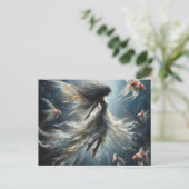 妖精がオレンジと白い魚と泳ぐ ポストカード (スタンド正面)